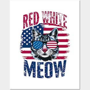 Red White And meow USA Posters and Art